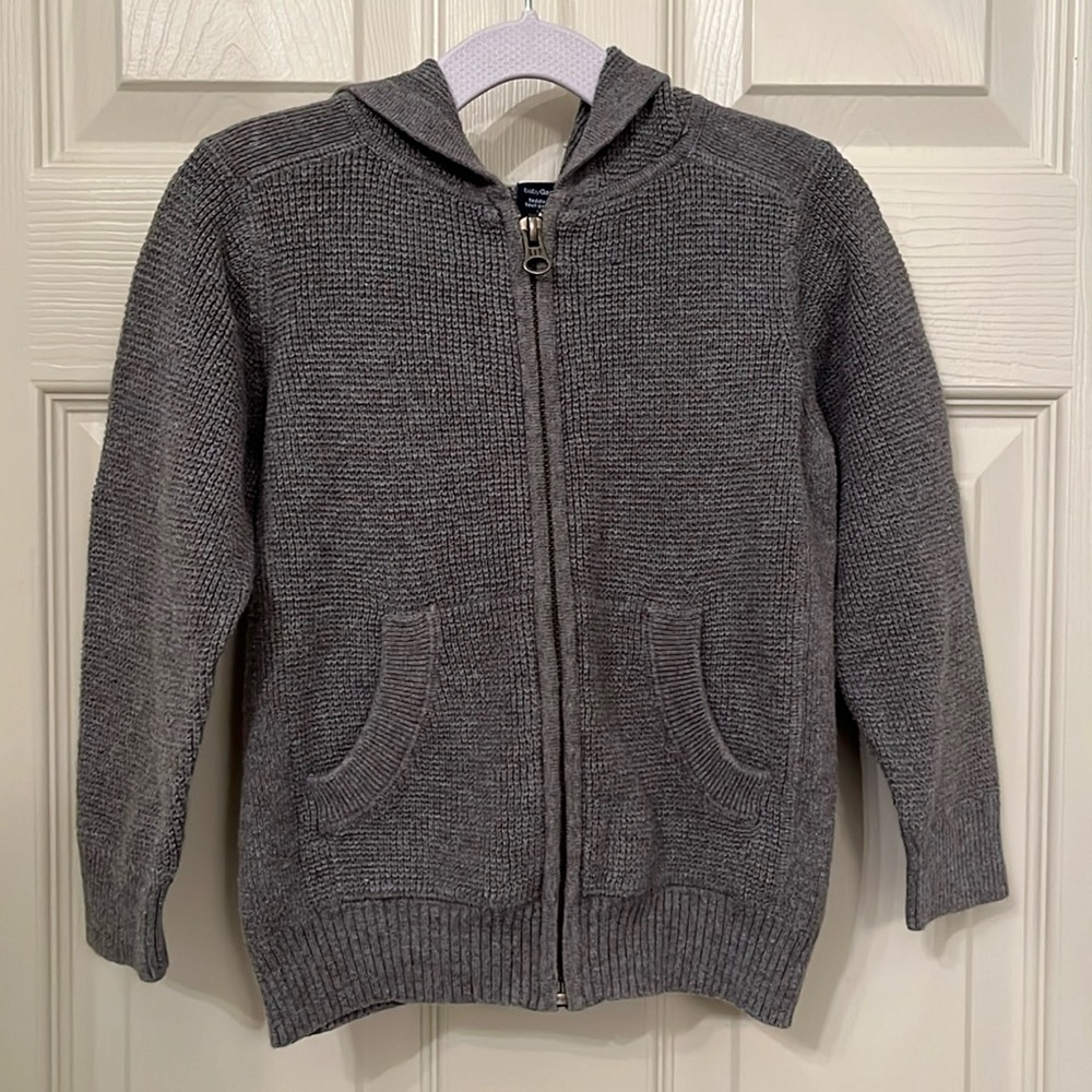 Baby Gap Toddler Gray Hooded Zippered Sweater‎ Sz 3 Years Knit Pockets 3T FLAW